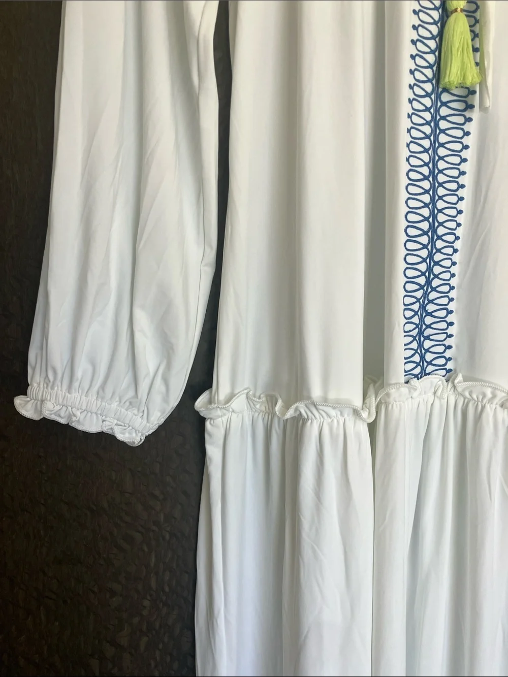 CANANA LIFE White w/ Blue Embroidery Tunic Maxi Dress Coverup Size M NWT - Picture 4 of 11
